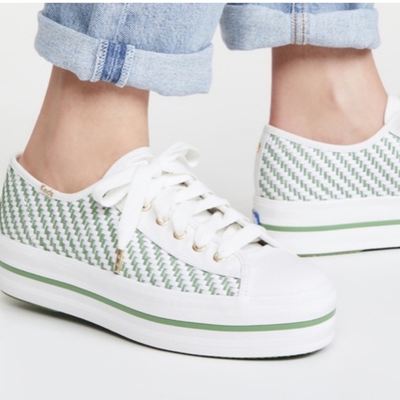 Kate Spade New York x Keds Triple Up Woven Platform Sneakers in Green/White, 7.5 - Picture 5 of 15